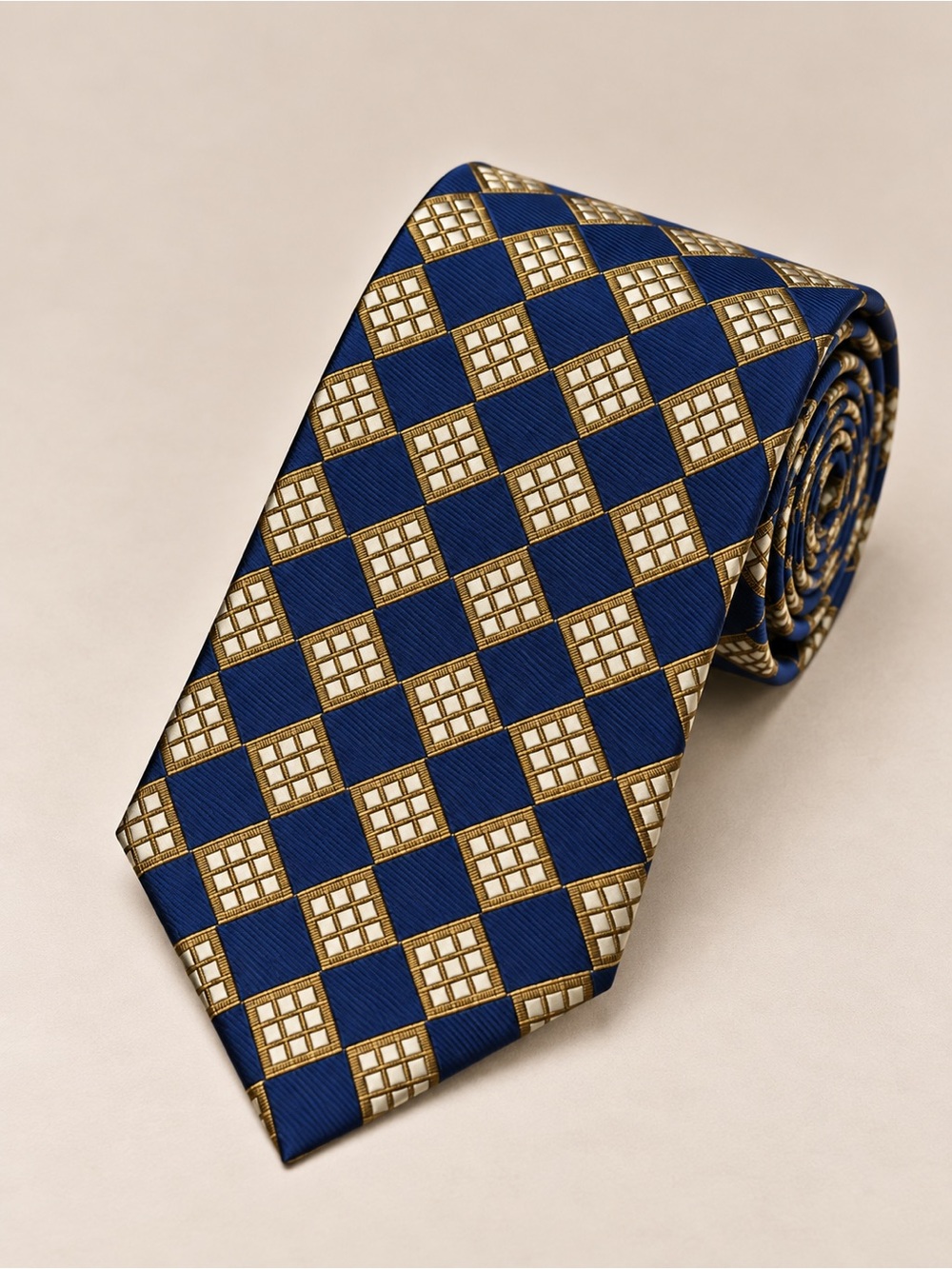 Valentino Cravatte Silk Necktie Blue Gold Geometric Made in Italy Designer Tie